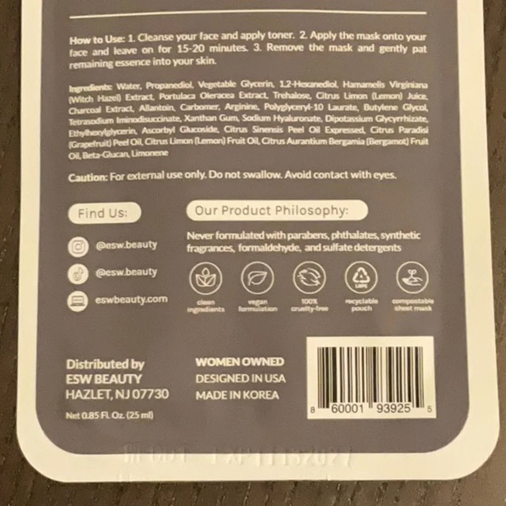 ESW Beauty H2O Activated Charcoal Lemon Juice Mask